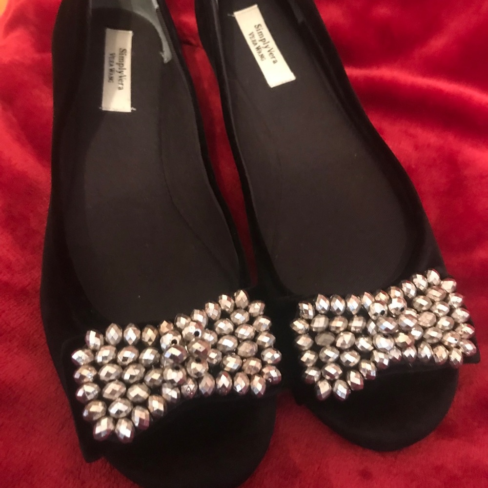 Vera Wang Black Velour with Beading Flats